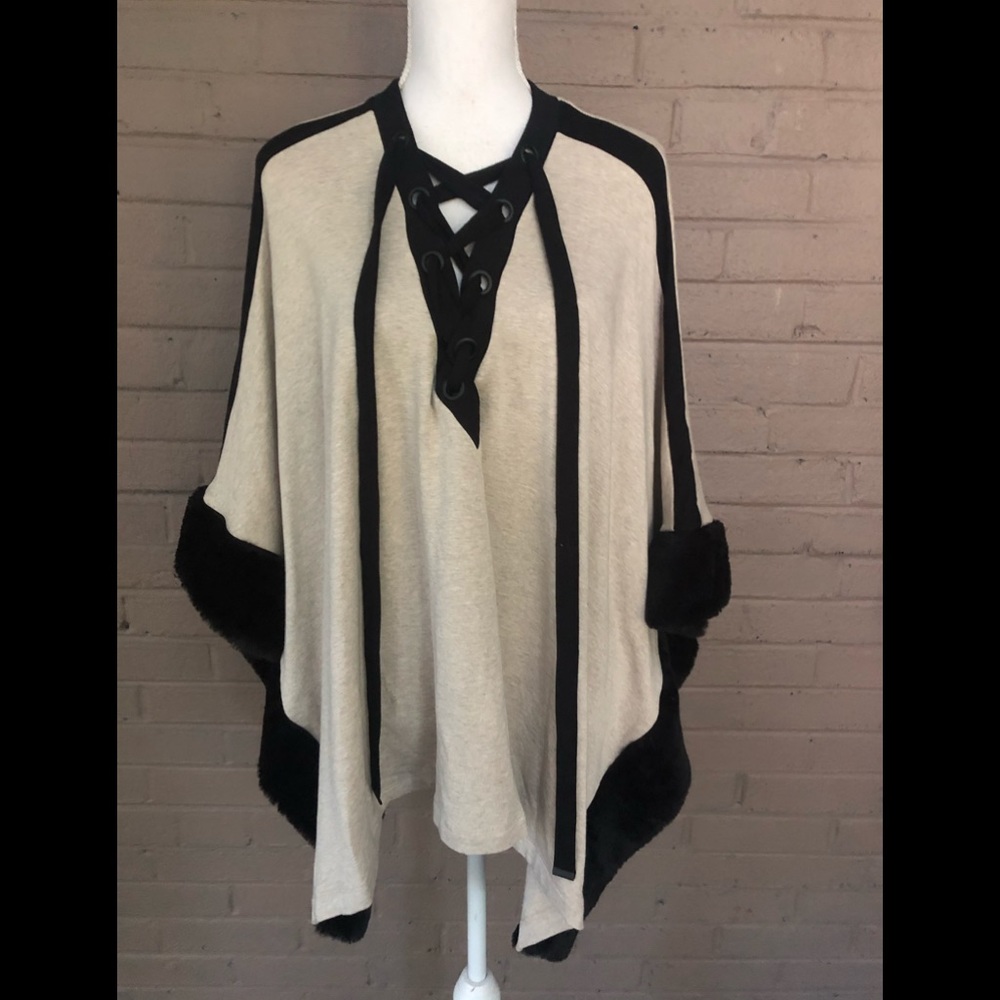 Saks Fifth Ave. Faux fur trim poncho
